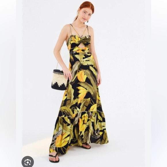 FARM Rio Dresses & Skirts - FARM Rio Black Maxi Dress with Yellow Floral Print